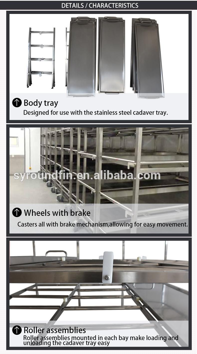 Roundfin 304 Stainless Steel Cadaver Cremation Shelf 2/3/4/12 Layer Morgue Rack & Body Tray System