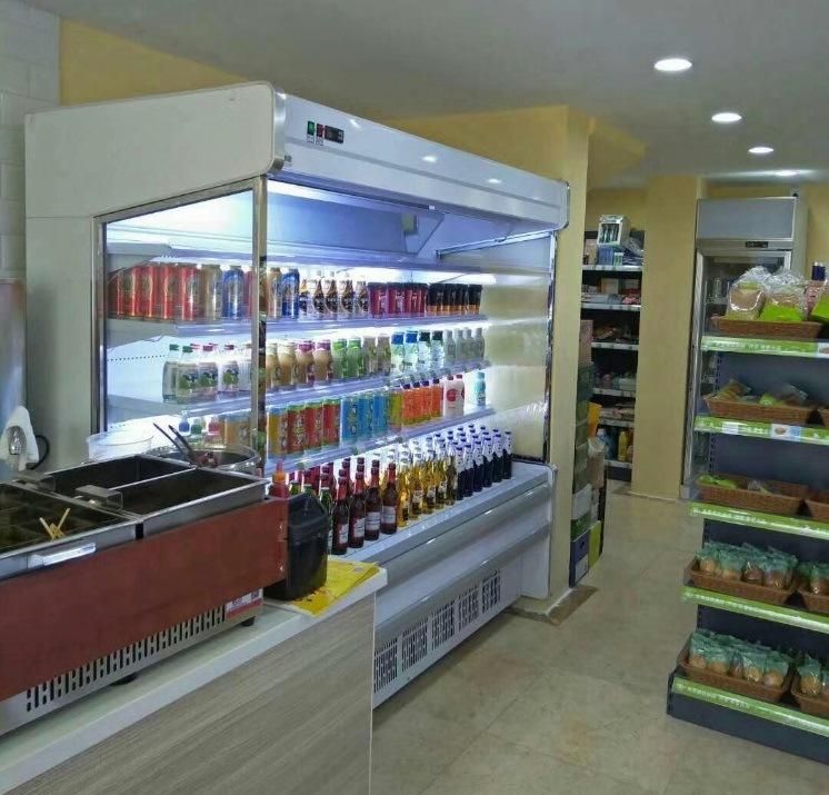 Display Beverages and Fruits Perspective Glass Open Shelf Cooler Commercial Refrigerator