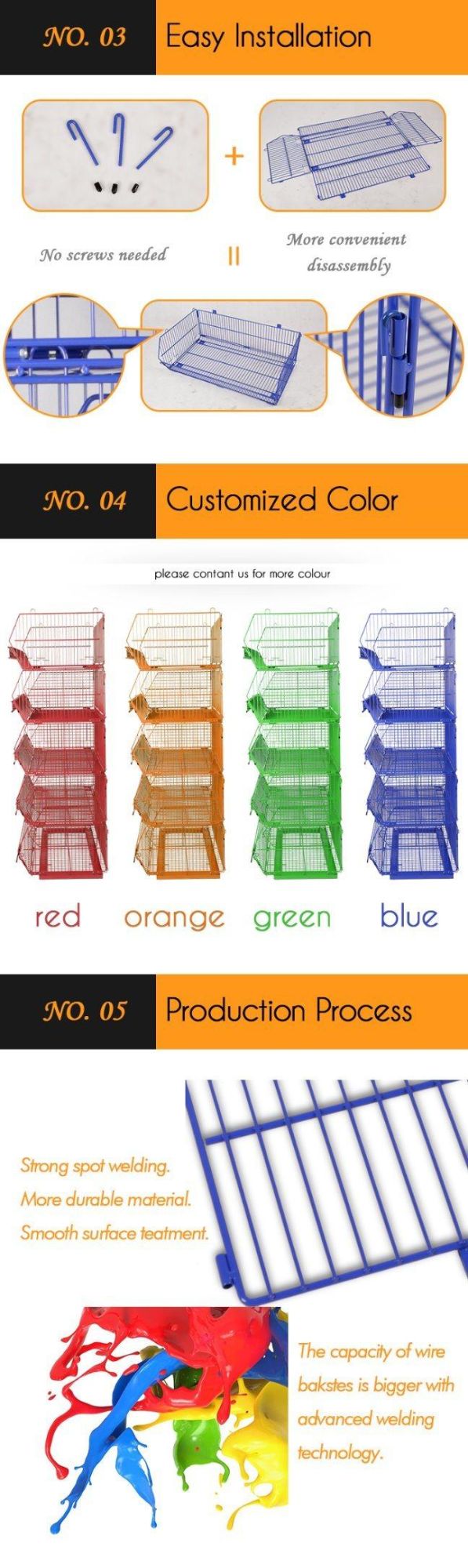 Wire Stackable Basket Stand Rack for Storage with Wheels