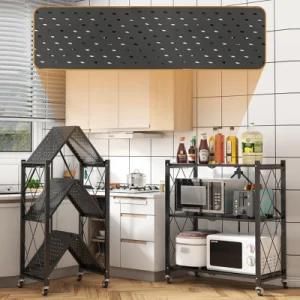 Home Storage Foldable Metal Shelf Organizer with Wheels Telescopic Kitchen Folding Rack