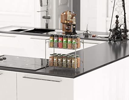 Simplehouseware 2-Tier Spice Rack Kitchen Organizer Countertop Shelf, Chrome