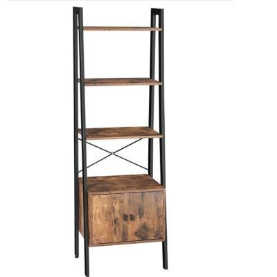 4 Shelves Sturdy Iron Frame Bedroom Office Industrial Design Bookcase with Cupboard
