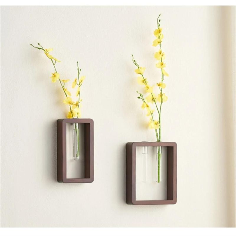 Wall Hanging Glass Planter Propagation Station Modern Flower Bud Vase Vintage Wood Stand
