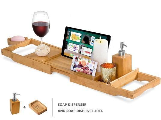 Bathtub Tray - Craft Bamboo Bath Caddy Tray Retractable Bath Bridge Table Storage Rack Shelf Tablet Holder