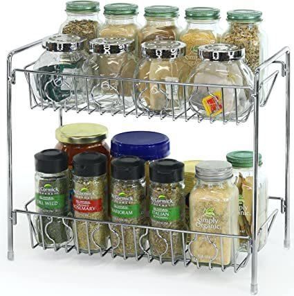 Simplehouseware 2-Tier Spice Rack Kitchen Organizer Countertop Shelf, Chrome
