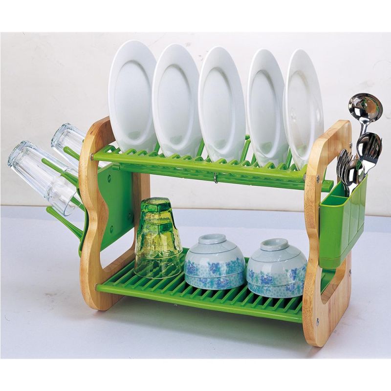 Dish Rack Foldable Plate Drying Rack Collapsible Dish Drainer Wooden Plate Rack Adjustable