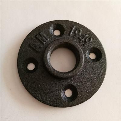 Pipe Fitting 1/2&quot; 4 Holes Malleable Cast Iron Black Floor Flanges for Shelf Bracket