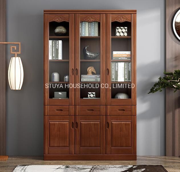 New Product Foshan Factory Classical Style Walnut Soilwood Bookshelf Cabinet Bookcase