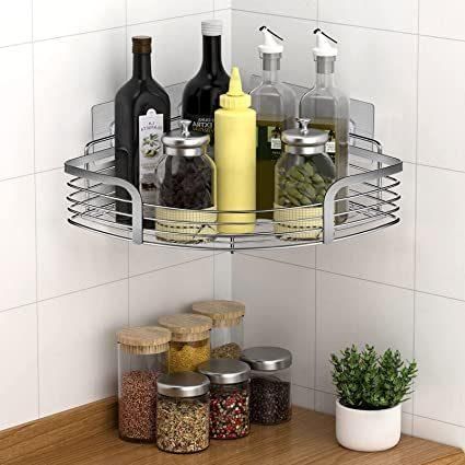 Shower Caddy Shelf with Hooks Storage Rack Organizer Adhesive Stainless Steel Without Drilling for Bathroom, Lavatory, Washroom, Restroom, Shower, Toilet, Kitch