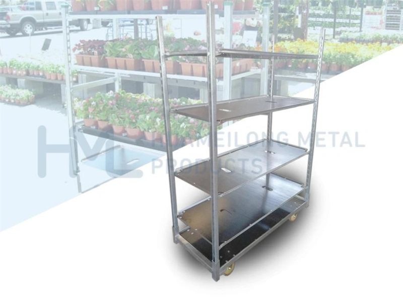 Danish Multi Shelf Transport Galvanized Garden Center Nursery Metal Flower Rack