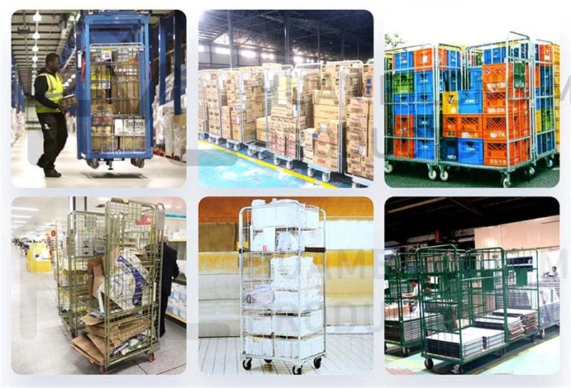 Huameilong Warehouse Nestable Folding Rolling Metal Storage Cage with Wheels