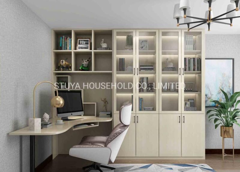 Modern Furniture Simple Design Foshan Customize Plywood Bookshelf Cabinet Bookcase