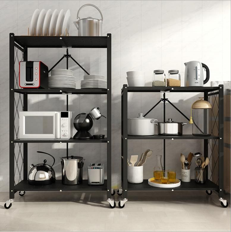 Factory Price Hot Selling Kitchen Foldable Floor Mobile Shelf Storage Holders Tableware Cart Organizer Rack
