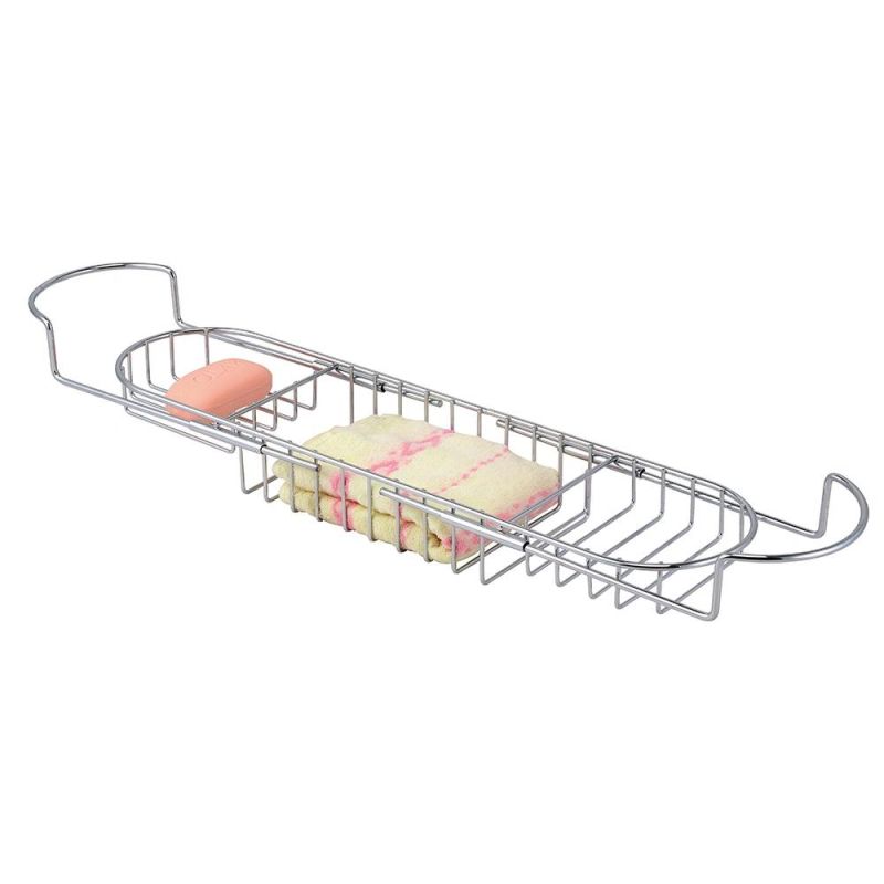 Stainless Steel Bathoom Accessories Expandable Bath Caddy Shelf Bathtub Tray Rack