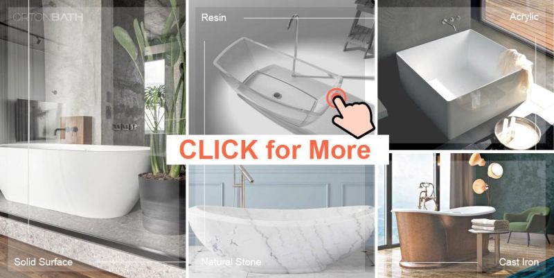 ORTONBATH New Design Large Adult Bathroom Tub Solid Surface Bathtub Soaking Free Standing Freestanding Bathtub with Towel Rack Shelf