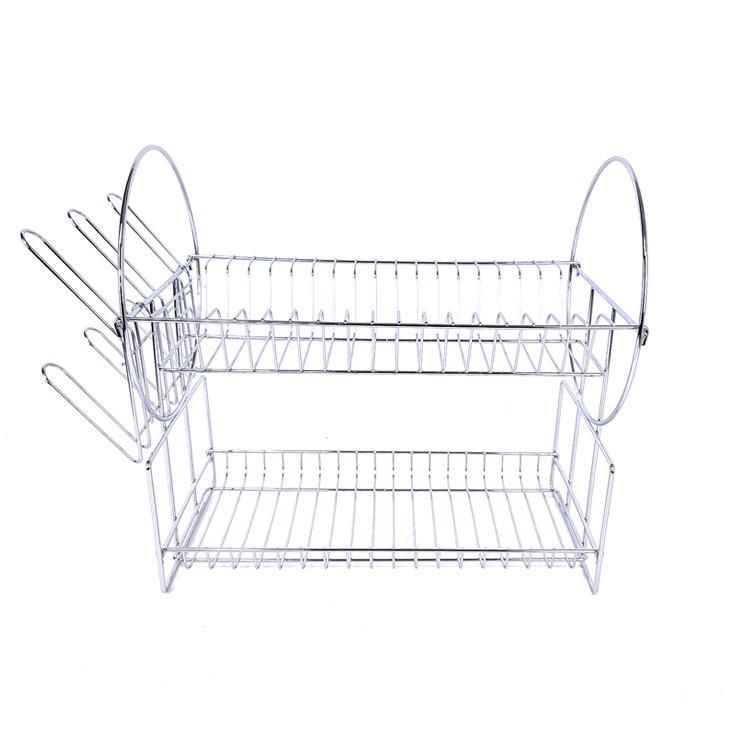 2 Layer Dish Drying Rack Kitchen Organizer Shelf Unique Plate Rack Metal Stainless Steel Dish Drainer Rack with Drain Boar