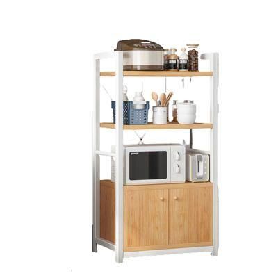 Multi-Layer Kitchen Storage Rack with Doors Microwave Oven Shelf