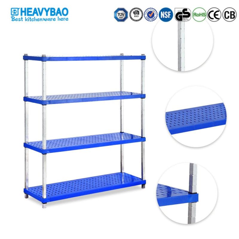 Heavybao Customized New Design Hotel Kitchen Supermarket Blue Color Plastics Rack Shelf