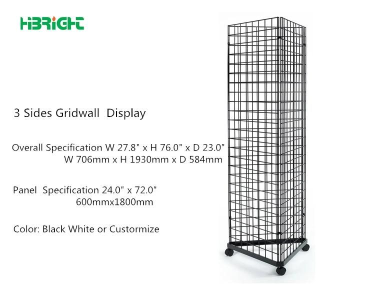 Rolling Floor 3 Sided Hook Metal Gridwall Wire Display Rack