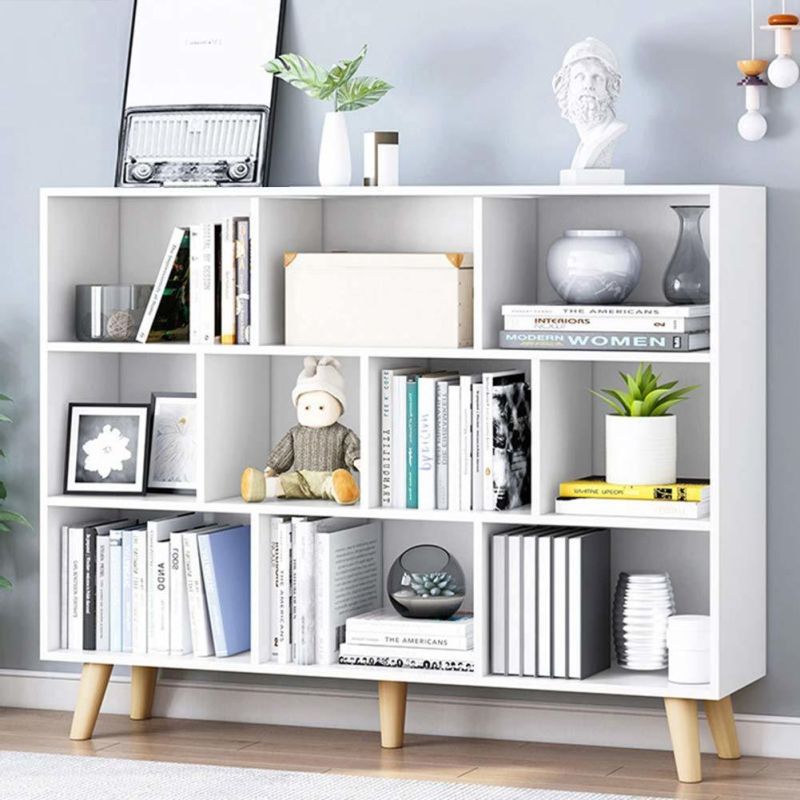 Wooden Open Shelf Bookcase - 3-Tier Floor Standing Display Cabinet Rack with Legs, 10 Cubes Bookshelf, Warm White