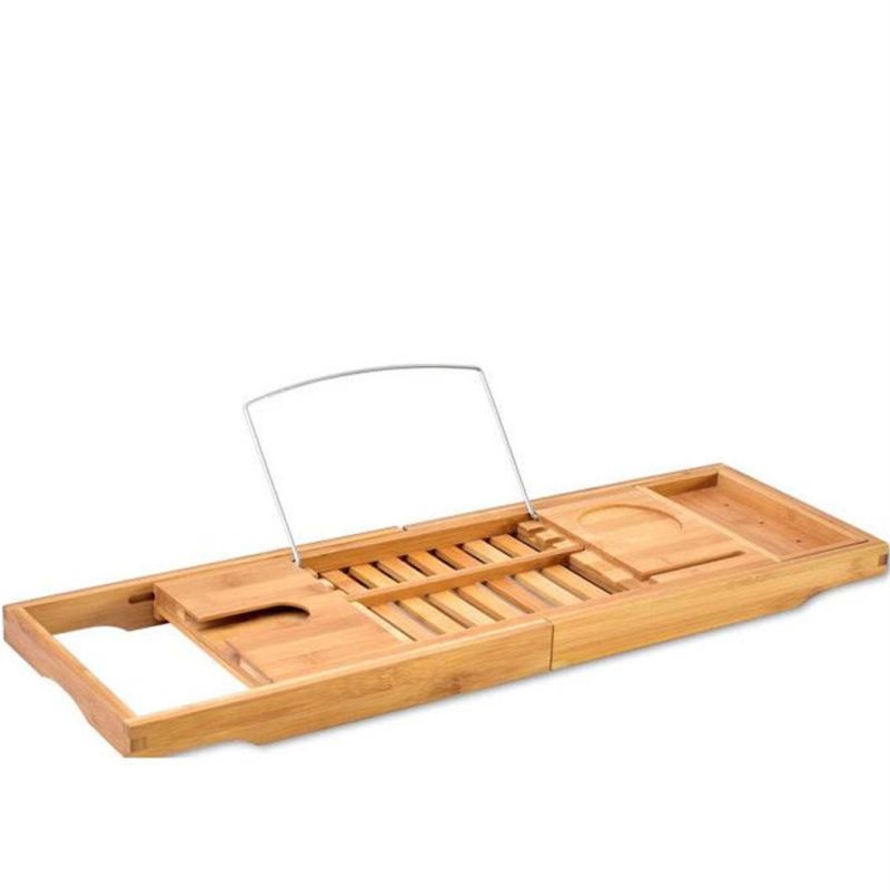 Adjustable Bamboo Wooden Bath Tub Bathroom Tray Shelf Bathtub Bridge Caddy Rack