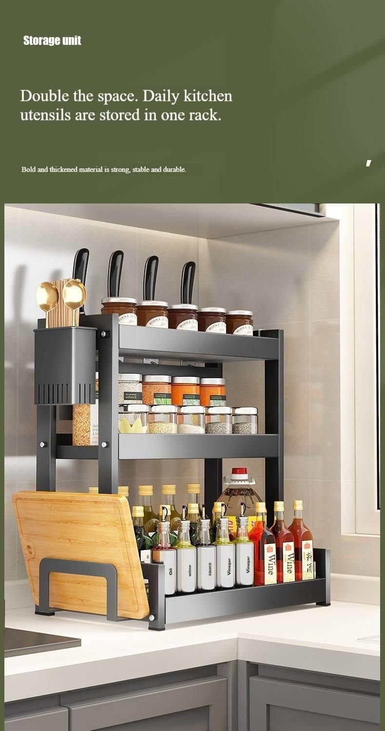 Kitchen Standing Spice Storage Rack Multi-Functional Knife Rack