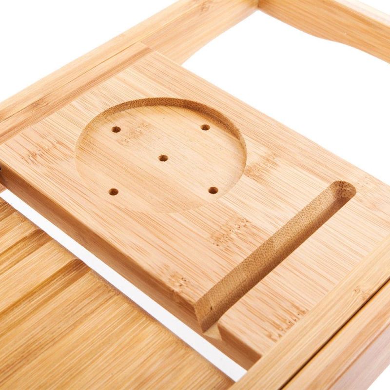 Expandable Bamboo Bathtub Caddy Tray for Bath Tub Using