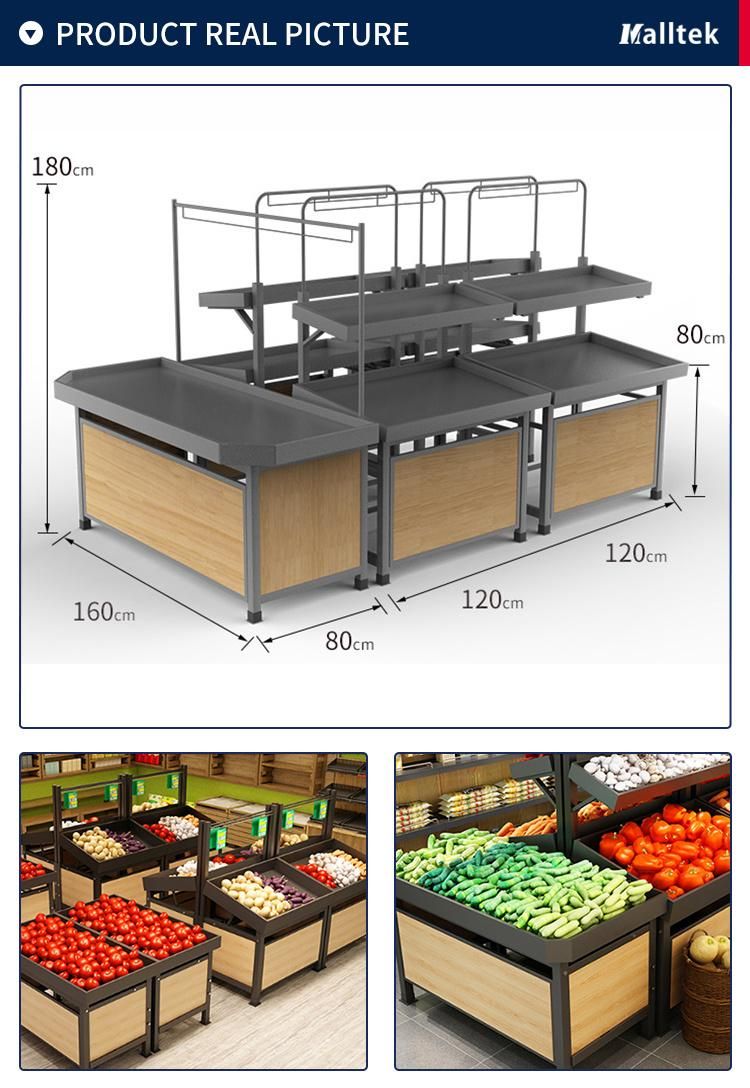 Supermarket Steel-Wood Display Stand Fruit and Vegetable Shelf Rack