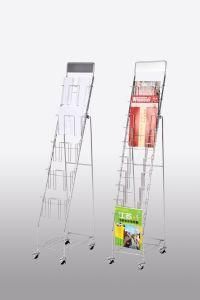 Moveable Floor Chrome Metal Newspaper Book Display Rack