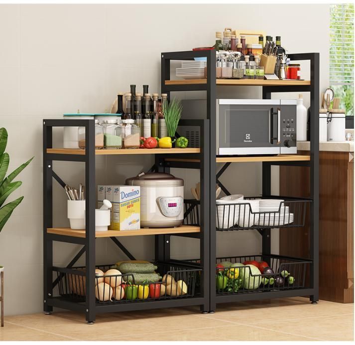 Kitchen Shelves Floor-Standing Multi-Layer Domestic Microwave Oven Dishes and Vegetables Multifunctional Storage Shelf