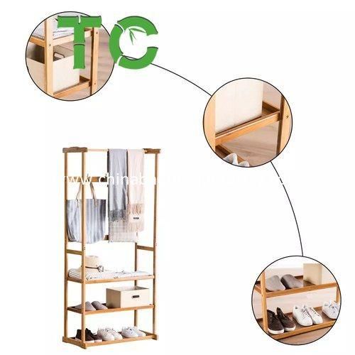 Bamboo Clothing Rack 3 Tier Storage Shelves Clothes Hanging Rack Bamboo Garment Rack Wooden Clothes Hanger Rack