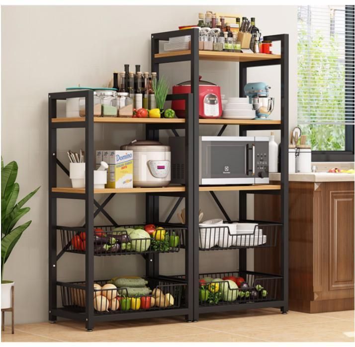 Kitchen Shelves Floor-Standing Multi-Layer Domestic Microwave Oven Dishes and Vegetables Multifunctional Storage Shelf