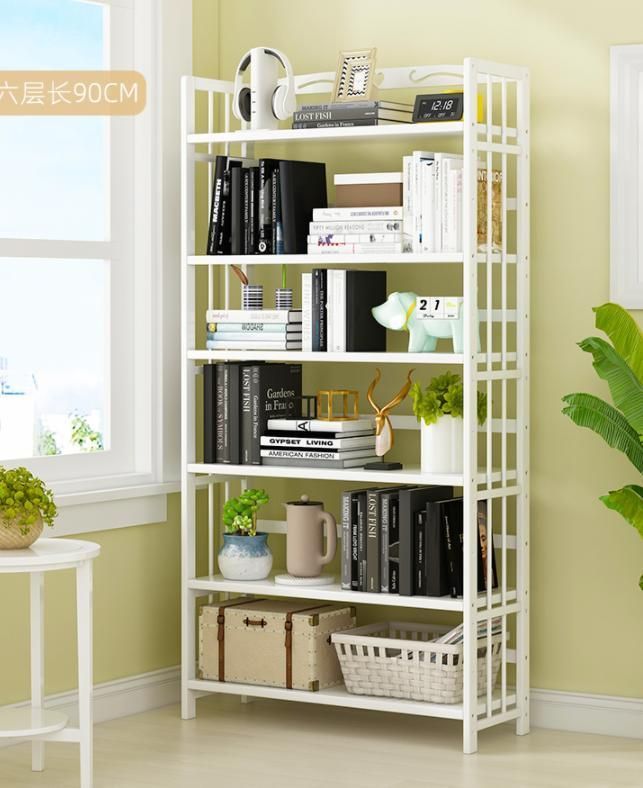 White Simple Bookshelf Storage Shelf Storage Floor Children′ S Picture Book Rack