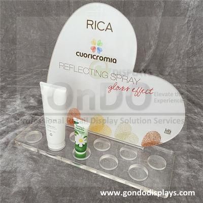 Heart and Square Shaped Clear Acrylic Cosmetic Counter Display Stand