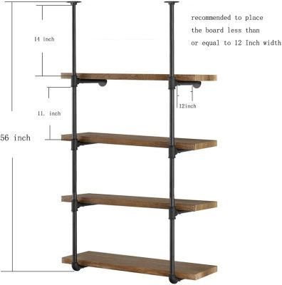 (56&quot; tall 12&quot;deep 3/4&quot;) Industrial Wall Mount Iron Pipe Shelf for DIY Storage Office Kitchen