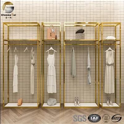 Ve395 Shiny Gold Clothing Dress Display Stainless Steel Stand Racks Retail Store Fixture