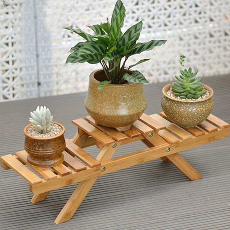 2 Tier Wooden Flower Stand Plant Display Shelf Wood Flower Pot Decoration Rack Suitable for Outdoor