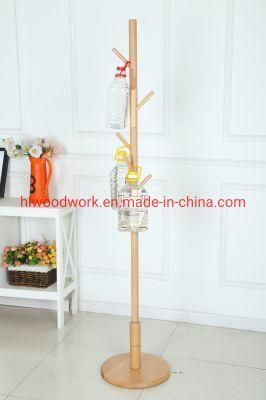 Round Wooden Base Stand Coat Rack Beech Wood Natural Color Stand Hanger Bedroom Coat Rack