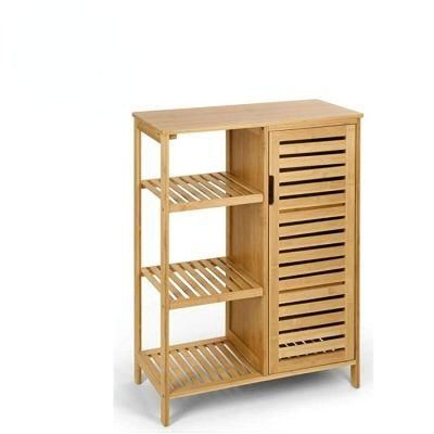 Bamboo Bathroom Storage Cabinet 3 Tier Shelves with Door Free Standing Storage Cabinet Furniture Cabinet