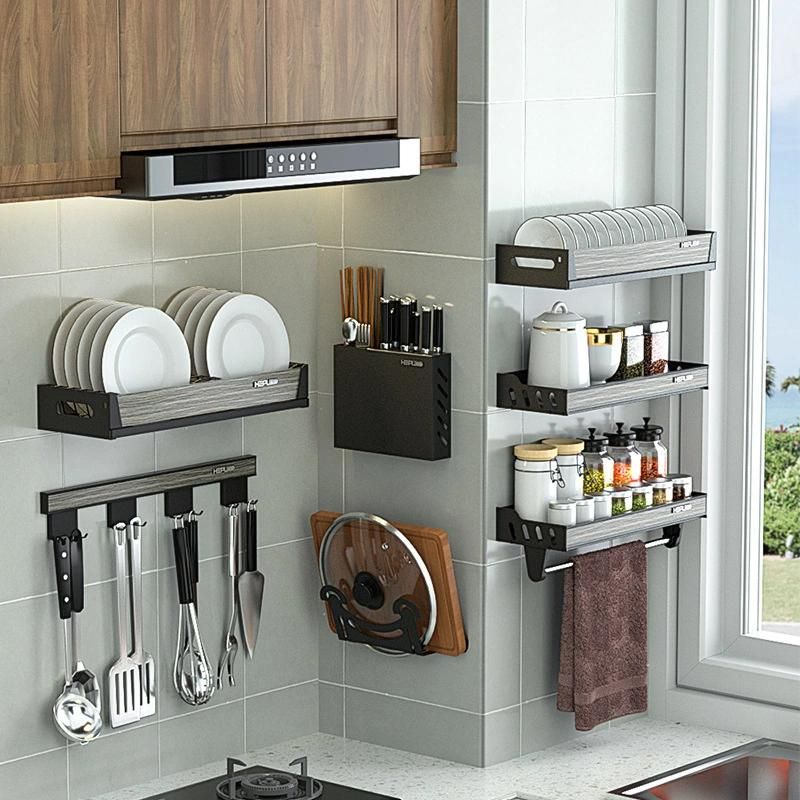 Kitchen Rack Wall Hanging Free Punching Multifunctional Dish Storage Rack Household Kitchen Utensils Storage Rack