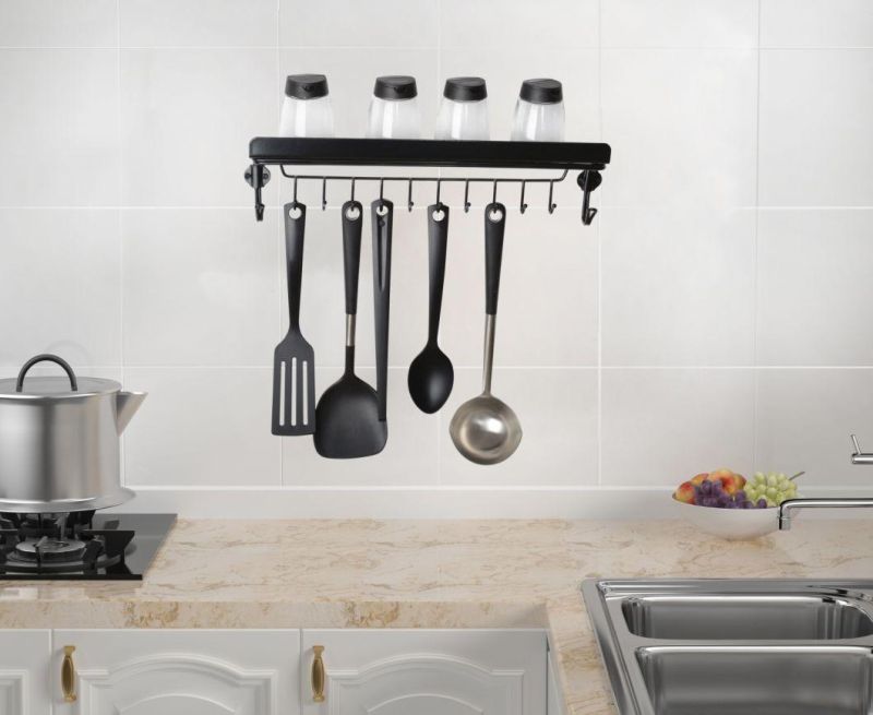 Wall Mounted Metal Kitchen Spice Rack with 12 Hooks for Home Kitchen Utensils Storage