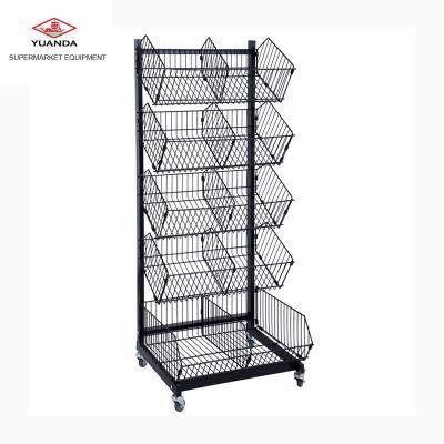 Factory Direct Wire Basket Display Rack with Wheels