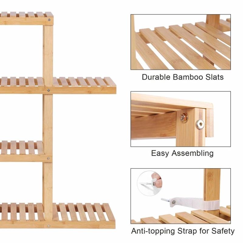 Popular 4 Tier Bamboo Bathroom Rack Bamboo Rack for Living Room Balcony Greenhouse Natural