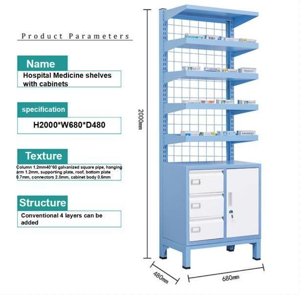 Modern Design Type Steel Pharmacy Shelving Racks with Drawer Shelving