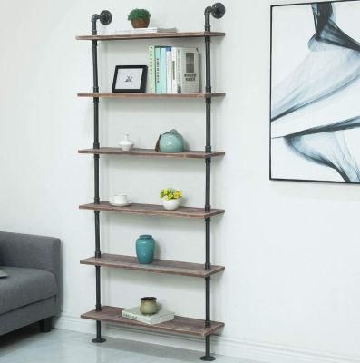 Industrial Pipe Rustic Wood Ladder Wall Mounted Shelf for Living Room Decor and Storage