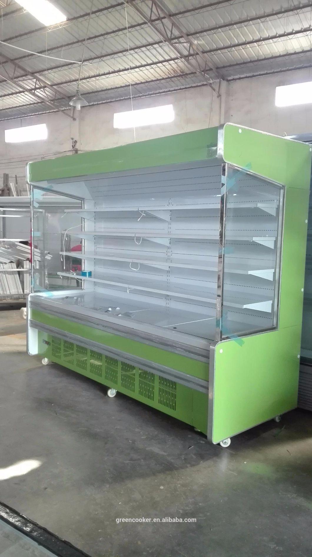 Display Beverages and Fruits Perspective Glass Open Shelf Cooler Commercial Refrigerator