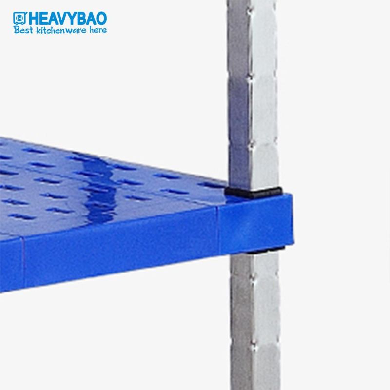 Heavybao 4-Tier Plastic Adjustable Shelf Storage Rack with Stainless Steel Tube