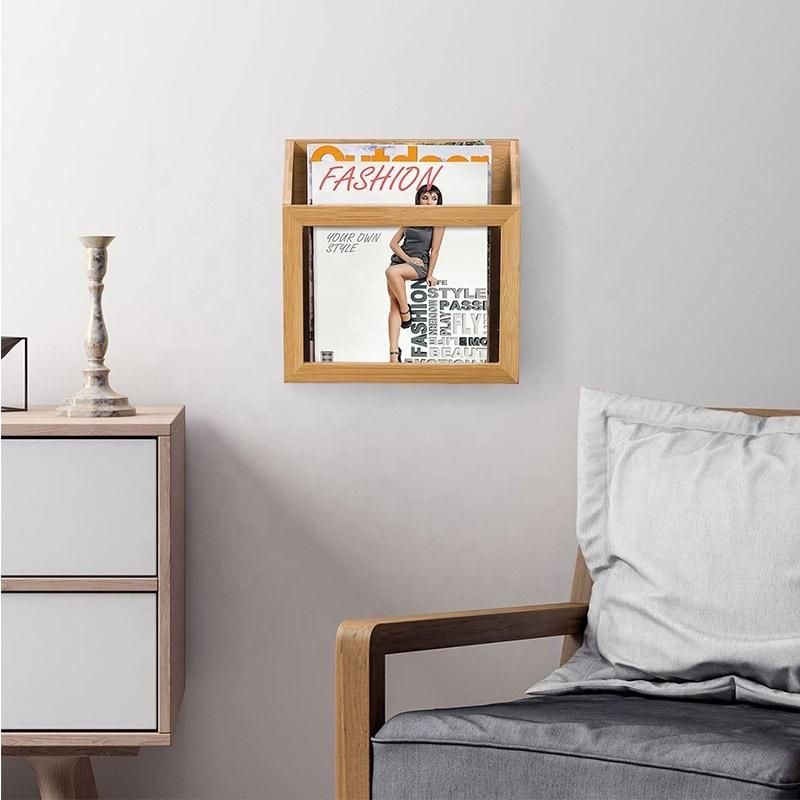 Wall Mounted Natural Bamboo & Clear Acrylic Magazine Holder Rack