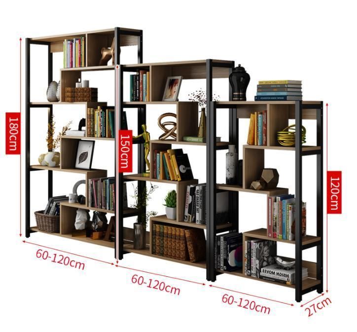 Simple Multi-Layer Steel and Wood Shelf Office Display Shelf Bookcase