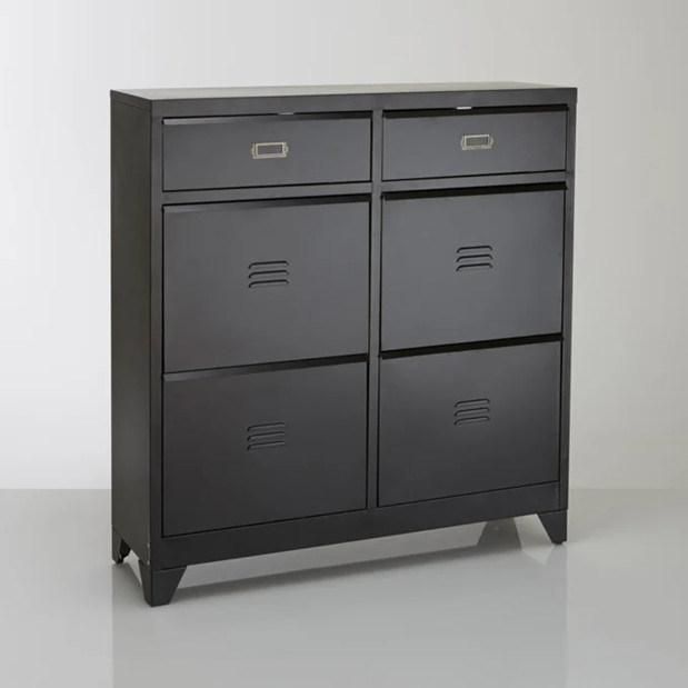 Black 4 Compartment Counter Drawer Storage Shoe Cabinet 2 Metal Shoe Rack 16 Pairs of Shoes up to Size 38 Modern